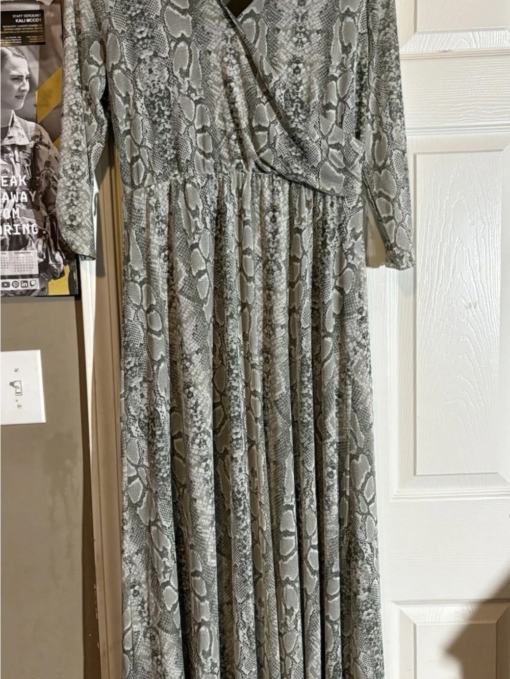 Allison Brittney Grey Snake-Print Wrap Maxi Dress